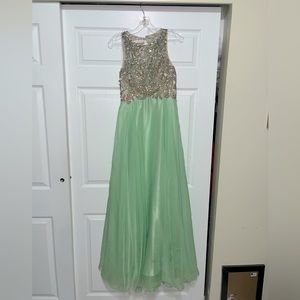 Green and beige prom dress